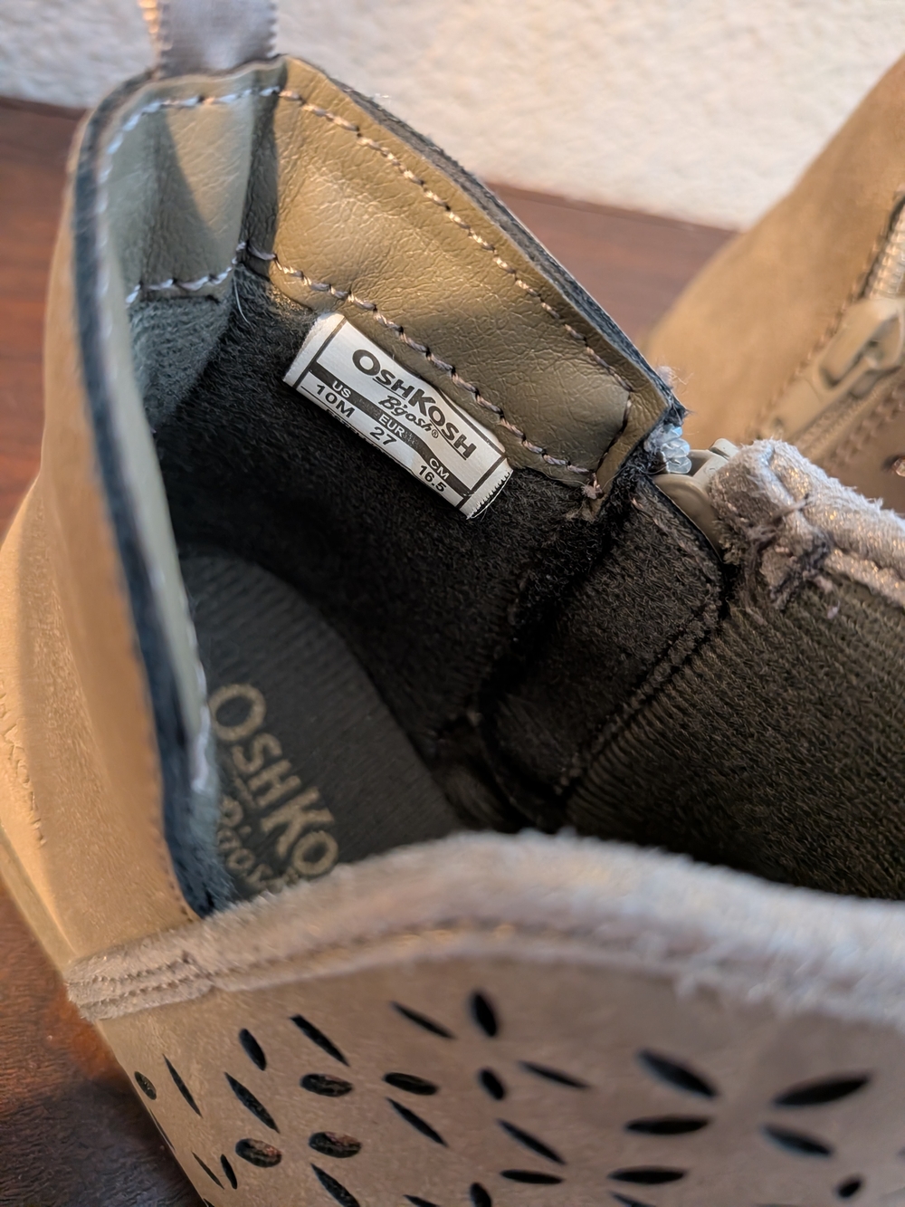 OshKosh B'gosh Girls' Taupe Suede Ankle Boots with Cutout Detail - Picture 5 of 5